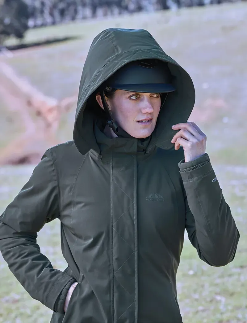 WeatherBeeta Ladies All Purpose Waterproof Longline Equestrian Jacket in Midnight Green-1