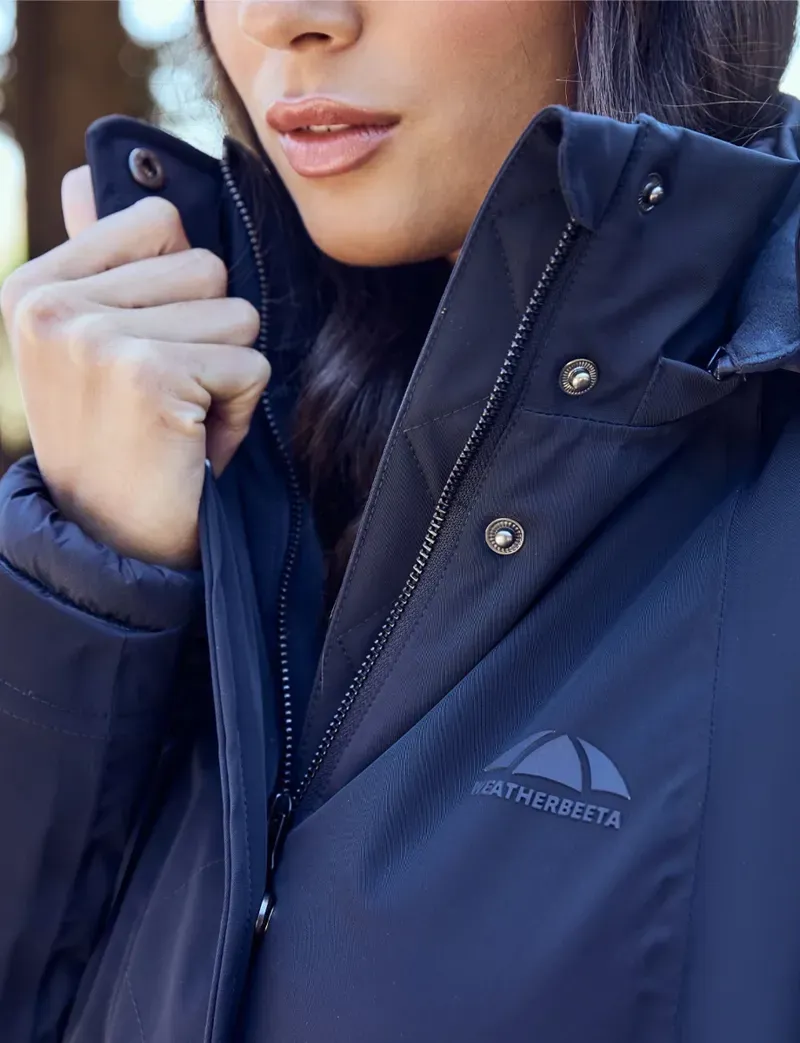 WeatherBeeta Ladies All Purpose Waterproof Longline Equestrian Jacket in Navy-2