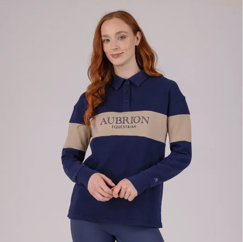 Aubrion Equestrian Button Sweatshirt in Midnight/Taupe-1