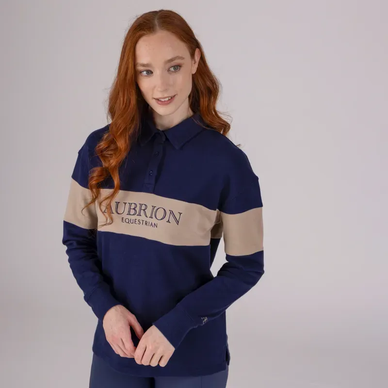 Aubrion Equestrian Button Sweatshirt in Midnight/Taupe-3