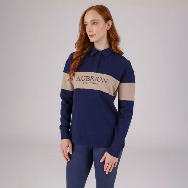 Aubrion Equestrian Button Sweatshirt in Midnight/Taupe-2