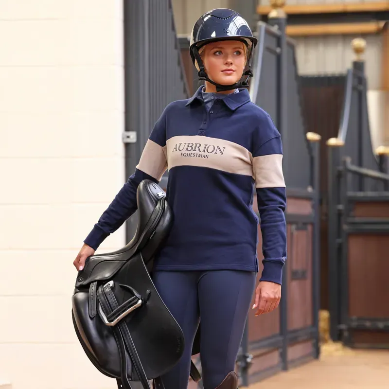 Aubrion Equestrian Button Sweatshirt in Midnight/Taupe-8