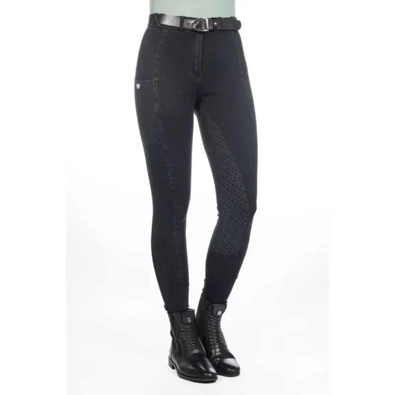 Hkm Harbour Island Denim Silicone Full Seat Riding Breeches in Black