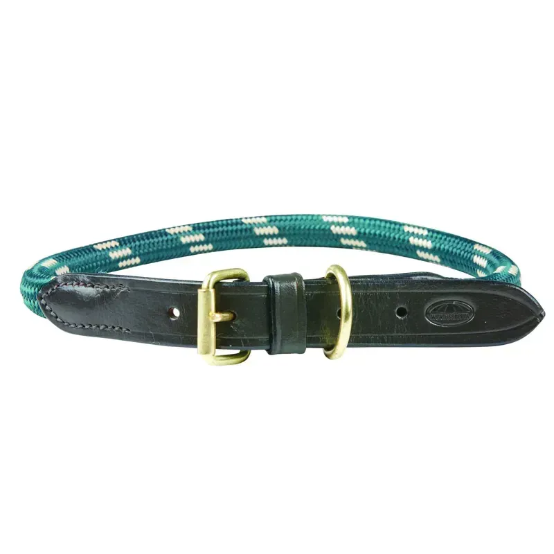 Weatherbeeta Rope Leather Dog Collar - Hunter Green/Brown - Medium