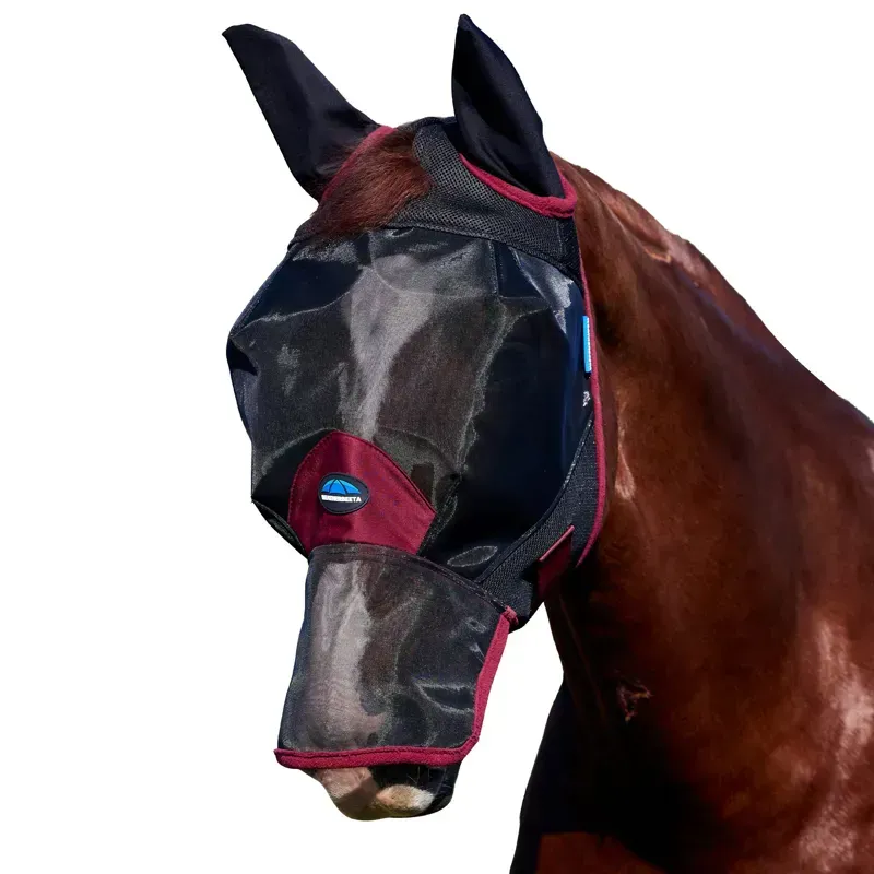 Weatherbeeta ComFiTec Fine Mesh Fly Mask With Ears and Nose in Black/Burgundy