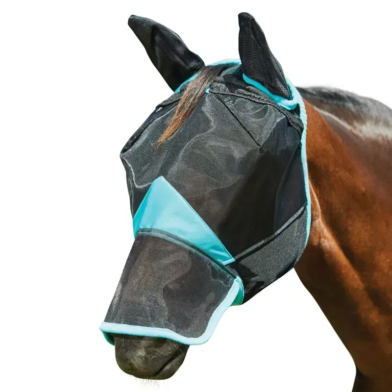 WeatherBeeta ComFiTec Deluxe Fine Mesh Mask With Ears and Nose in Black/Turquoise
