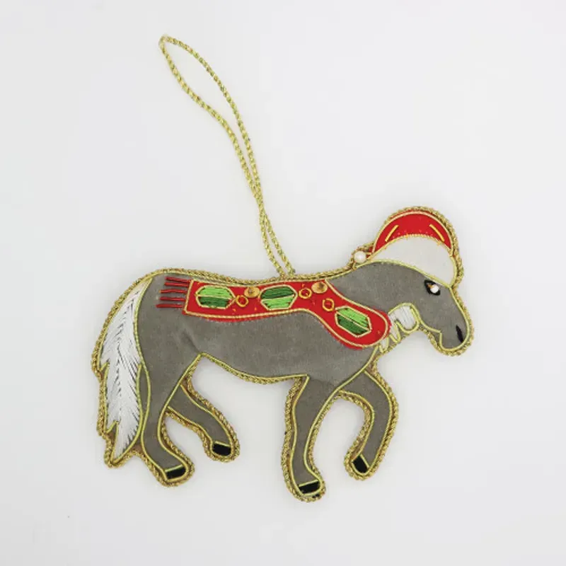 Equetech Gray Horse Beaded Embroidered Christmas Tree Decoration in Grey