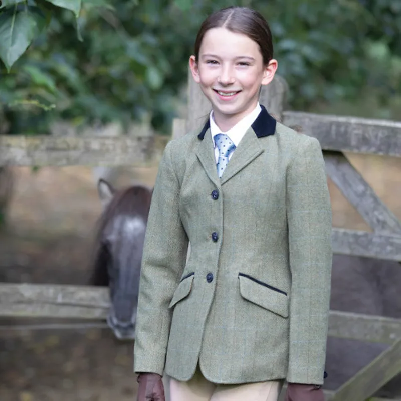 Equetech Junior Bellingham Deluxe Stretch Tweed Riding Jacket - GREEN -1