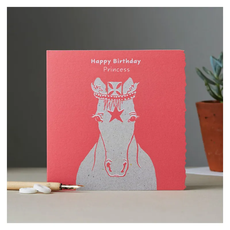 Deckled Edge Colour Block Pony Card - Happy Birthday - Princess