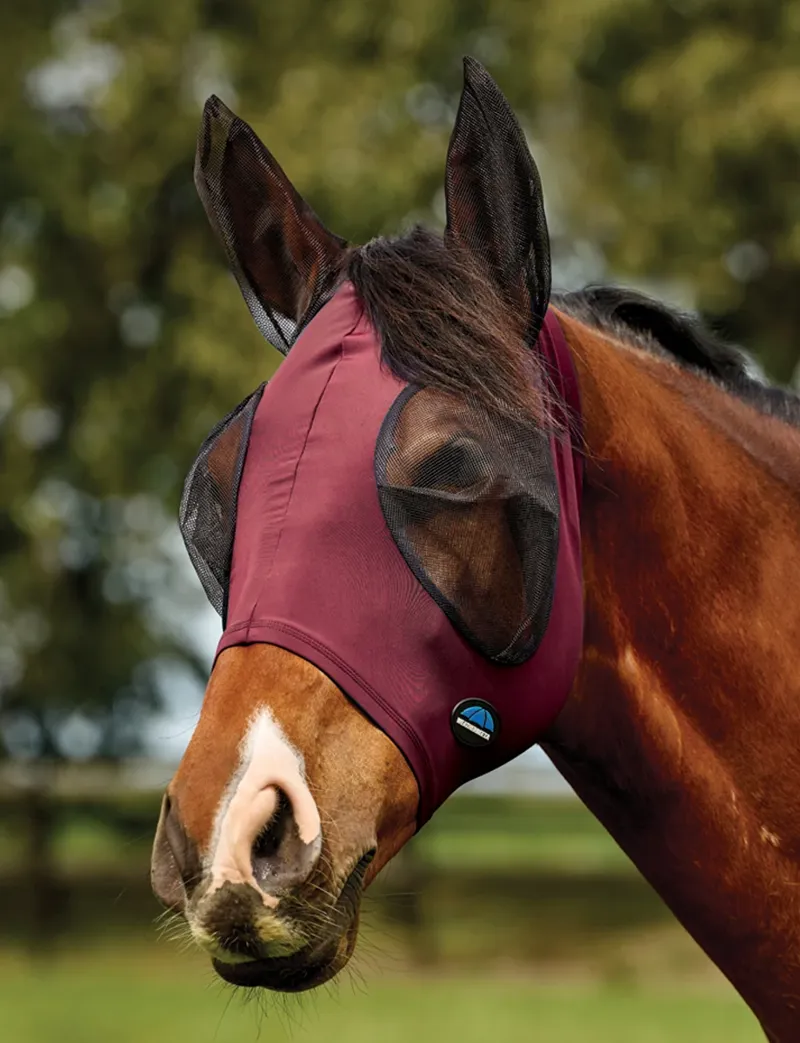 WeatherBeeta ComFiTec Deluxe Stretch Fly Mask With Ears Burgundy/Black