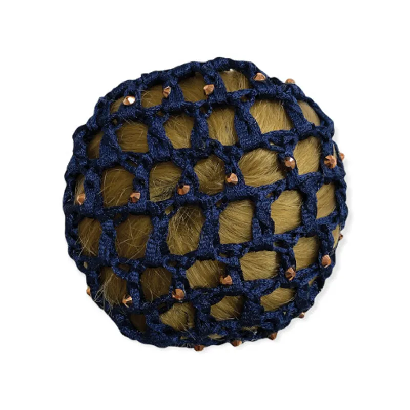 Equetech Rose Gold Crystal Bun Net - Navy