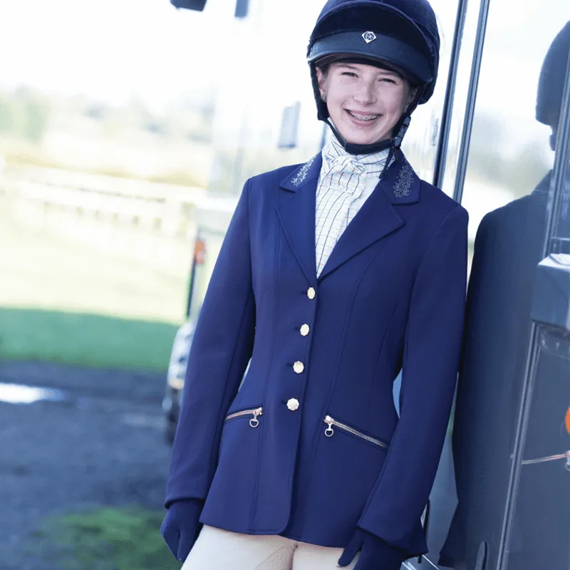 Equetech Junior Crystal Showerproof Competition Jacket - NAVY / ROSE GOLD-2