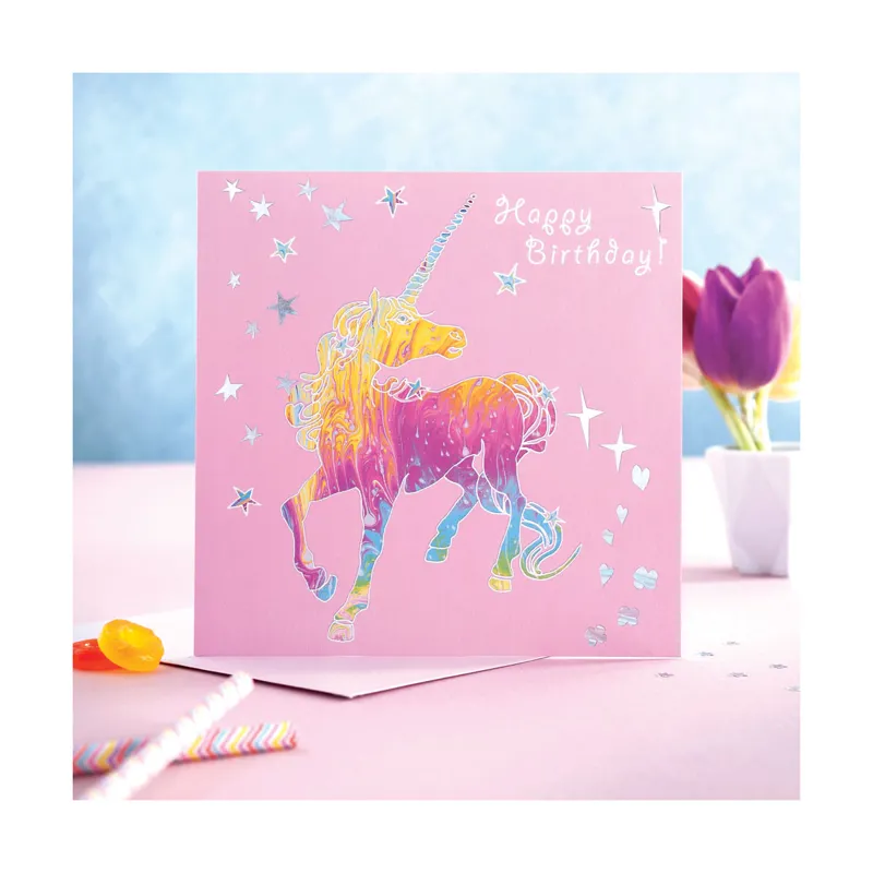 Deckled Edge Prancing Myth Card - Happy Birthday - Dancing Unicorn