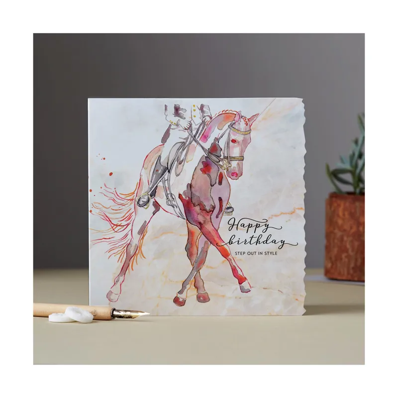 Deckled Edge Fanciful Dolomite Card - Happy Birthday - Dressage Horse