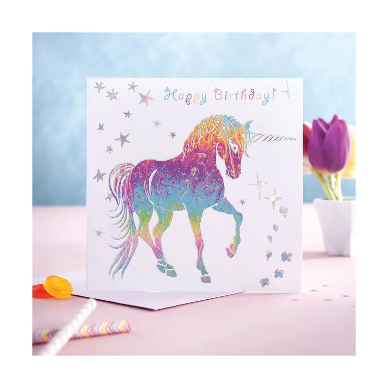 Deckled Edge Prancing Myth Card - Happy Birthday - Prancing Unicorn