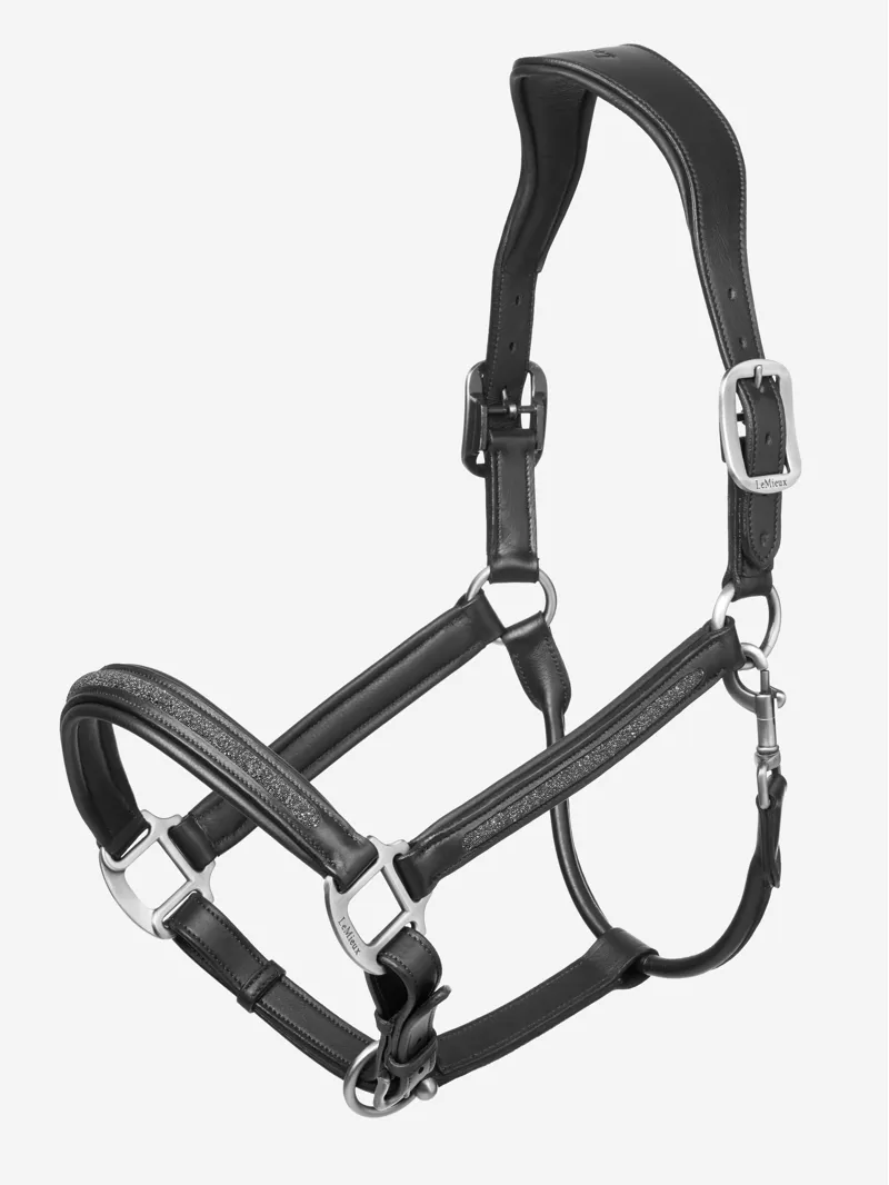 Lemieux Leather Crystal Headcollar - BLACK - Full