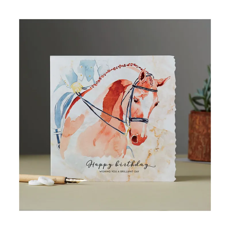 Deckled Edge Fanciful Dolomite Card - Happy Birthday Dressage Horse Hd