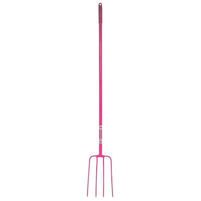 Red Gorilla Tubular Manure Fork 4 Prong 48 Inch Long Shaft - PINK