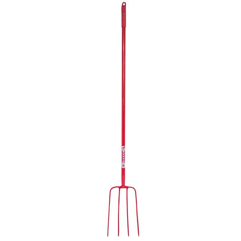 Red Gorilla Tubular Manure Fork 4 Prong 48 Inch Long Shaft - RED