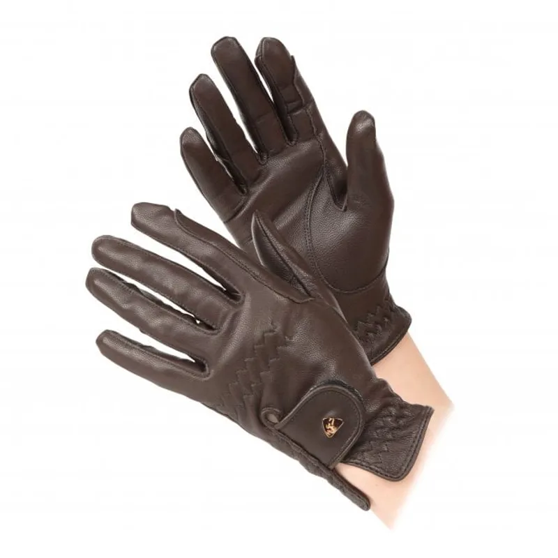 Aubrion Leather Riding Gloves - BROWN - Adults 