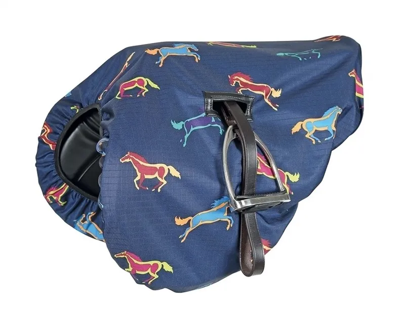 Shires Waterproof Ride On Saddle Cover HORSE PRINT