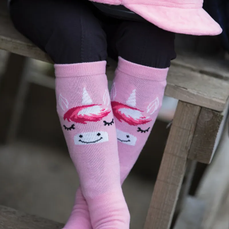 Childs Unicorn Long Riding Socks - UK12-4 - PINK