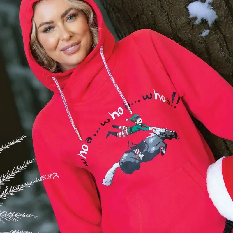 Equetech Whoa! Horsey Christmas Hoodie in Red-3