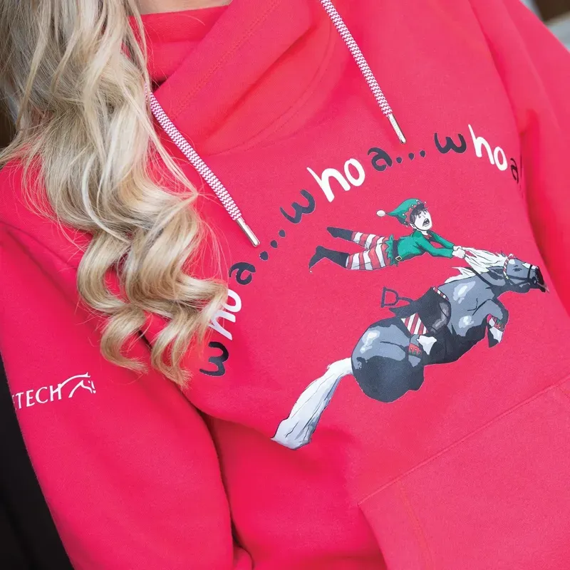 Equetech Whoa! Horsey Christmas Hoodie in Red-4